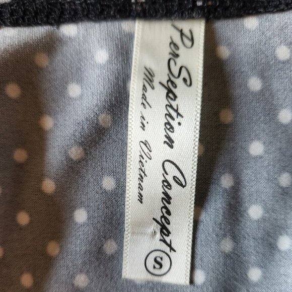 PERSEPTION CONCEPT Black white POLKA DOT dress Small stretch knit flare - Picture 4 of 8